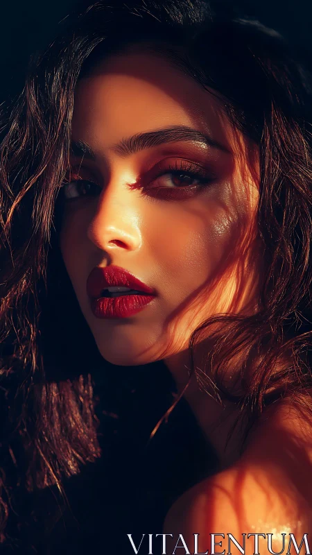 Molten sunset carves dramatic shadows across her quiet gaze