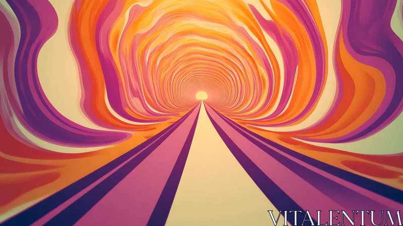 Neon tunnel corridor curves toward bright vanishing point