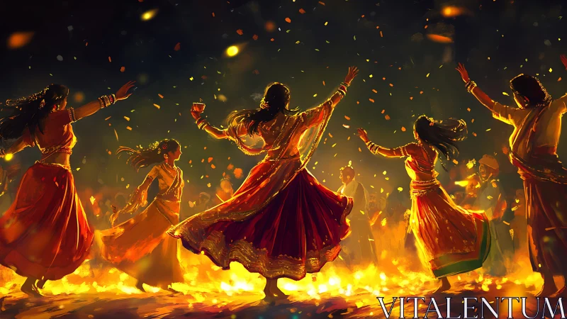 Traditional Indian Dance Celebration Around Bonfire in Vibrant Colors.