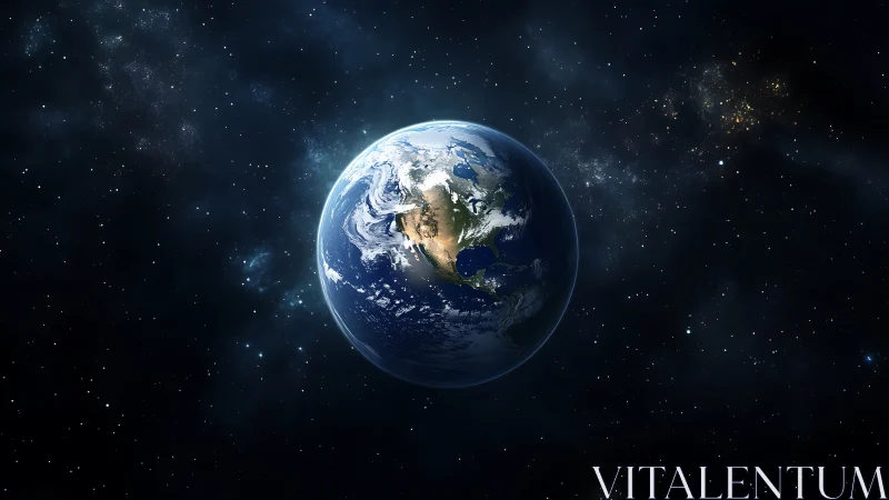 Planet Earth in outer space with visible North America.