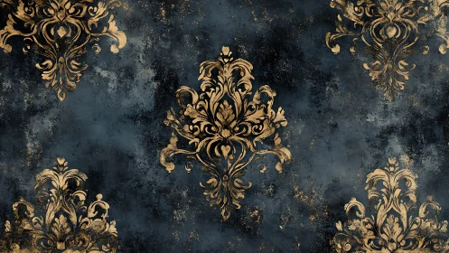 Elegant gold damask flourishes on deep midnight blue.