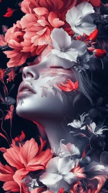 Floral crowned woman drifts into serene, dreamlike reverie