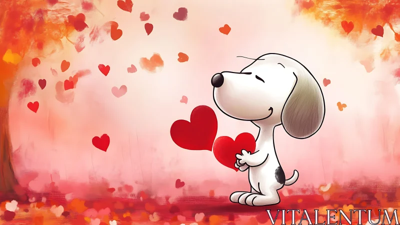 Cheerful Dog Holding Hearts. Love's Affectionate Companion.