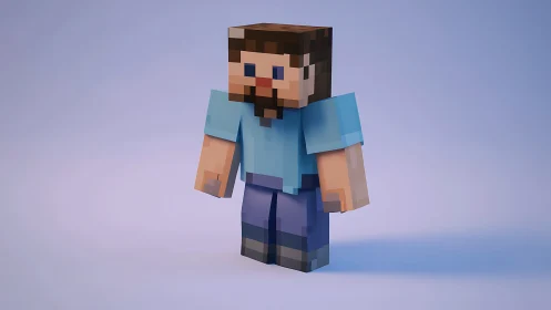 Blocky game character stands ready in soft pastel light