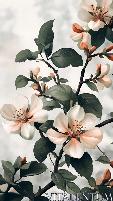 Blooming Whispers: Botanical Poetry in Peach & Cream.