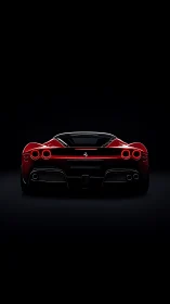 Rear view of red sports coupe in low key studio lighting.