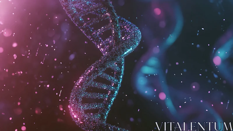 Glowing DNA helix drifting through a dreamy neon galaxy.