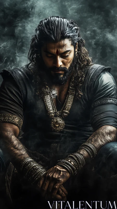 Warrior in ornate armor rendered with high dynamic contrast lighting