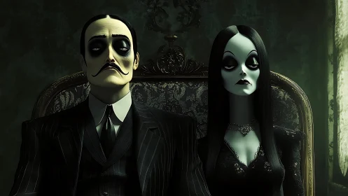 Gothic couple portrait in chiaroscuro digital painting style.