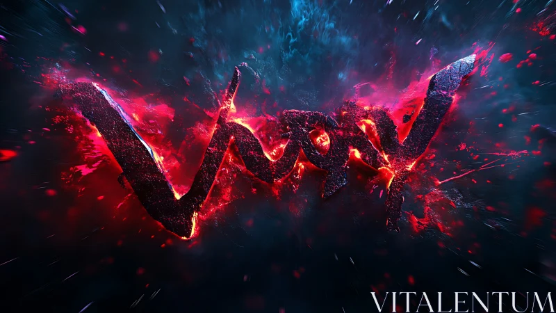 Molten red script logo in dark fragmented energy field.