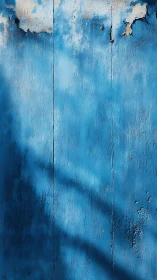 Weathered blue wall quietly rehearses its fading daylight dreams