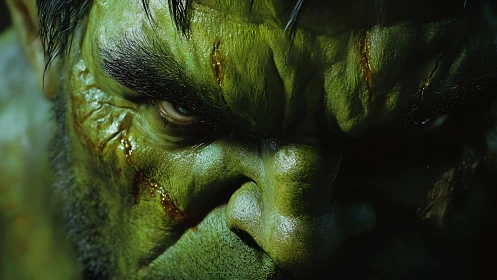 Intense green brute close-up in high-detail 3D render.