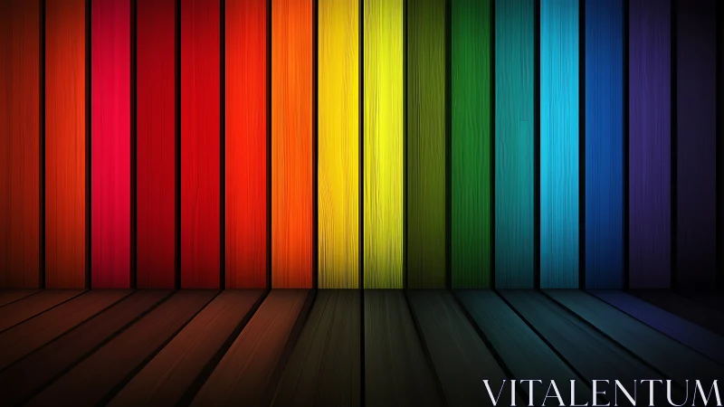 Rainbow planks stand upright and pour color into the floor