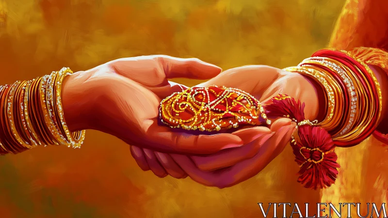 Indian Wedding Hands Exchanging Traditional Bridal Gift.