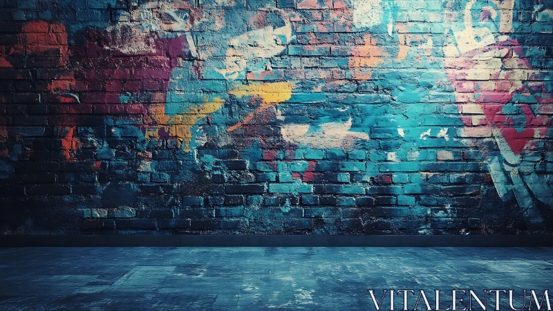 Vibrant graffiti brick wall creates an edgy urban backdrop