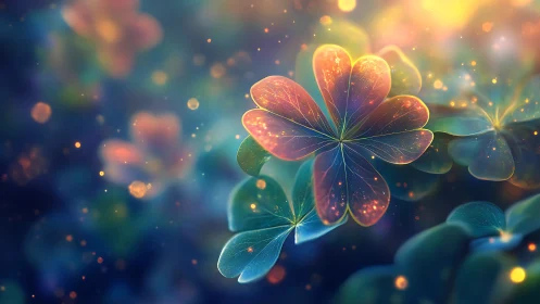 Luminescent Four-Petal Flowers with Particle Effects.