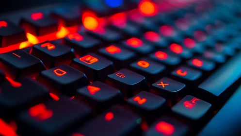 RGB gaming keyboard glows with vivid red backlighting