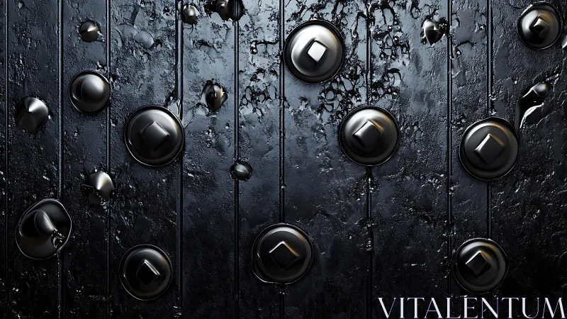 Midnight graphite buttons melt across a slick obsidian wall.