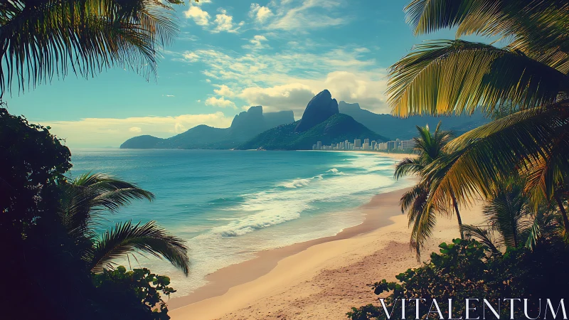 Tropical Coastal Seascape With Dramatic Mountain Formation