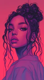 Digital portrait depicts stylized woman in duotone lighting