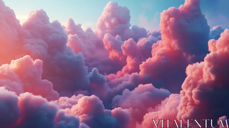 Soft cotton candy clouds glow warmly in a pastel sky