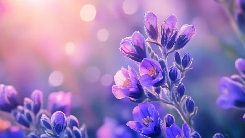 Purple Flowers with Frost and Bokeh Light.