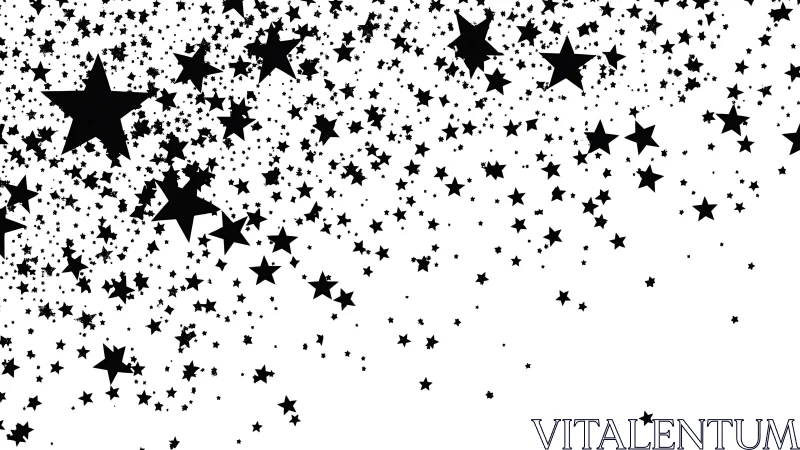 Dynamic black star scatter vector on white negative space.
