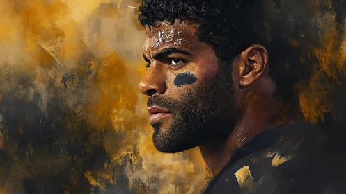 Profile view shows painted portrait of football player