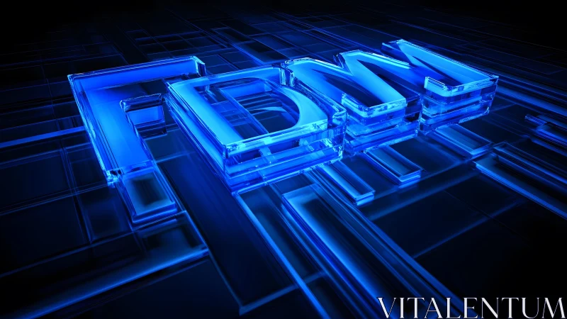 Futuristic 3D FDM Text in Neon Blue Digital Grid Style.