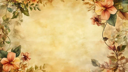 Vintage floral border frame with warm watercolor blooms.