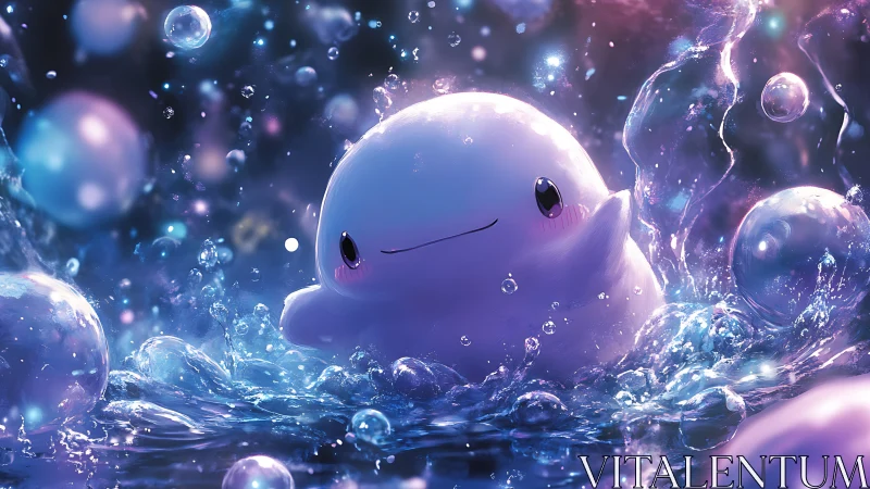 Luminous aquatic blob character rendered with glossy subsurface scattering