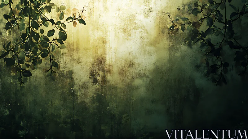 Diffuse backlit foliage against textured abstract green field.