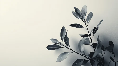Minimalist botanical branch on light background, monochrome style.