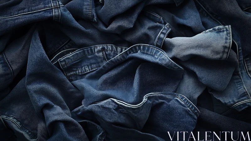 Denim's Rumpled Symphony: Where Deep Blue Meets Fabric Chaos.
