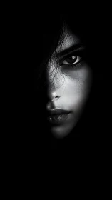 Monochrome partial portrait with extreme low key contrast lighting.