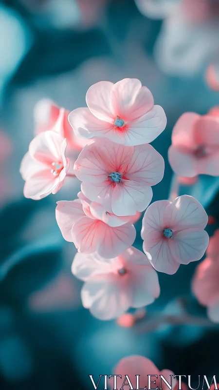 Delicate Pink Petals Against Teal Dreams.