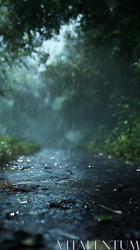 Raindrops compose a symphony of ripples on pavement