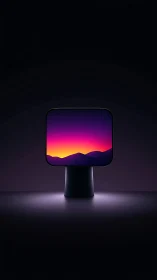 Neon dusk horizon glowing within a sculpted modern screen.