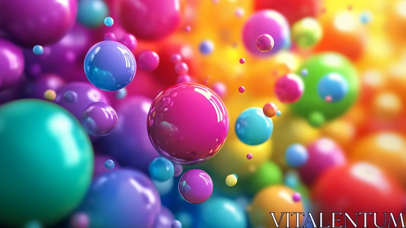 Colorful glossy spheres floating in vibrant 3D space.