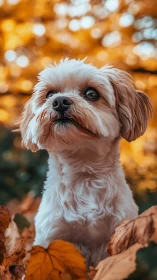 Small autumn sentinel gazes through a swirl of golden leaves