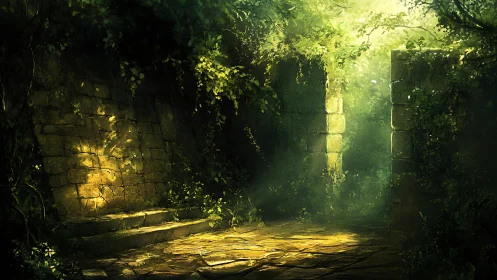 Sunlit ruins quietly invite explorers into emerald hush