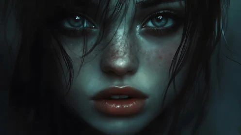 Close-up digital portrait of young woman with wet hair.