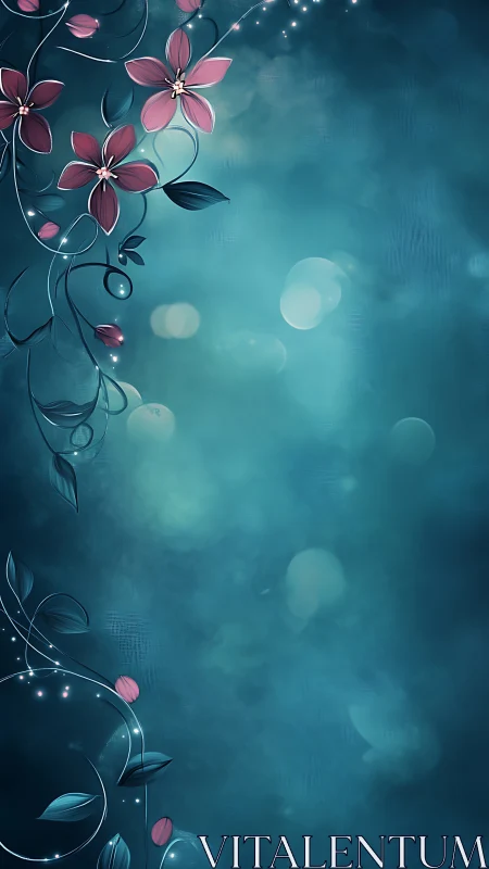 Luminous Botanical Dance: Teal Dreams Unfold.