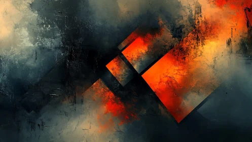 Fiery Abstract Geometric Art with Orange and Black Contrasts.