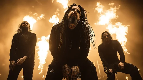 Metal band portrait utilizes backlit flames and low angle perspective