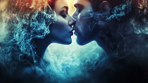 Ethereal Digital Kiss with Fluid Light Effects.