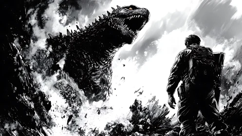 Storm-born titan roars while lone soldier squares his fate