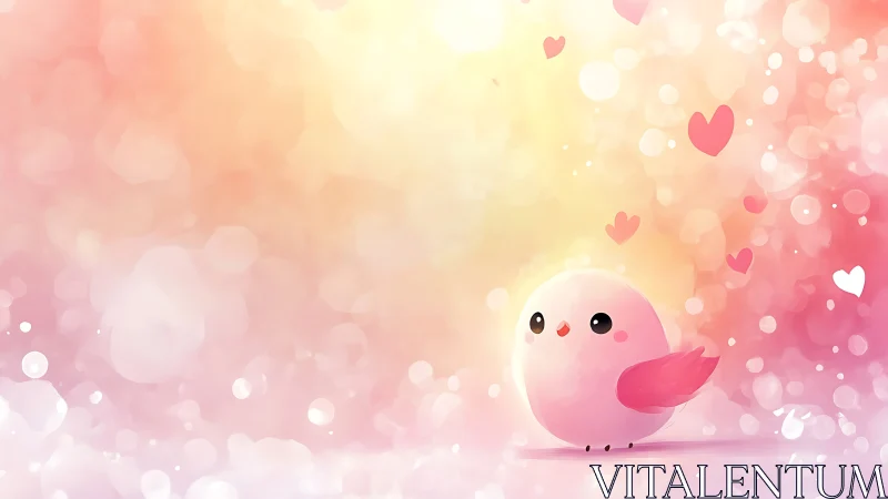 Stylized Pink Bird Character with Heart Elements