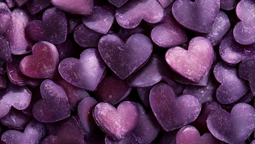 Glittering Purple Hearts Close-Up.