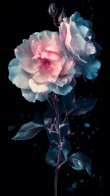 Luminous Rose with Particle Effects Against Black.